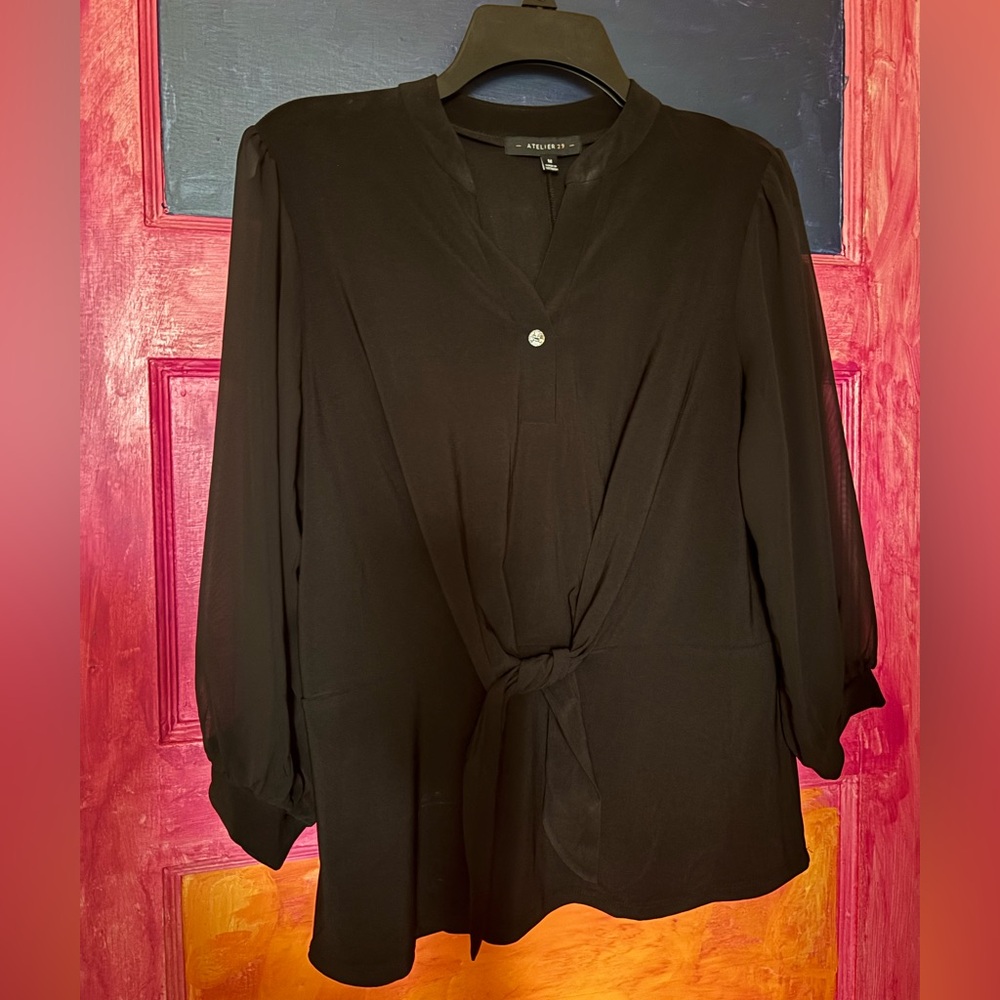 Zara Black Tie-Front Blouse